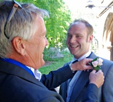 Kent Toastmaster attaching button hole at St Peters Church